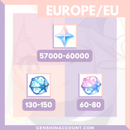 Genshin Impact Farmed 57000+ Primogems Starter Account ( Europe )