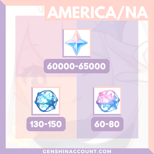 Genshin Impact Farmed 60000+ Primogems Reroll Starter Account ( America )